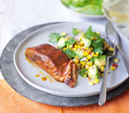 Blackened salmon fillets with avocado